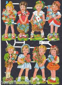 CHILDREN FLOWERS BOYS GIRLS SCRAP PAPER CUT ART GERMAN  