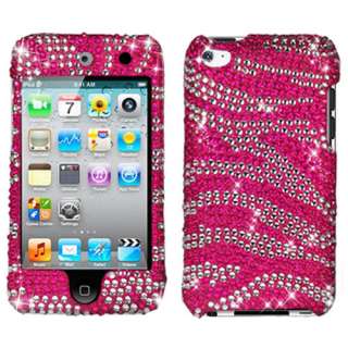 Ipod Touch 4G 4th Gen Pink Zebra Bling Hard Case Cover +Screen 