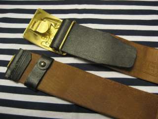 Soviet Navy Sailor Black Leather Belt Brass Buckle  