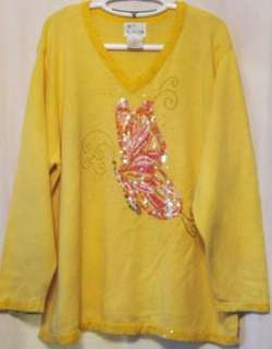   FACTORY Yellow V Neck Pullover Sweater w/ Butterfly   Sz 3X  