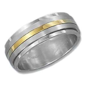   Steel 8mm Spinner Band with Gold Tone Stripe (size 12). Jewelry