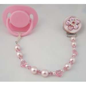  Baby Pink Bling Pacifier Clip Baby