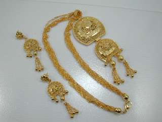 STUNNING DUBAI EAST INDIA 22K 24K Gold gp Baht Earrings Necklace SET 
