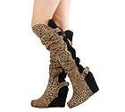   ARRIVAL FASHION BLACK BROWN LEOPARD KNEE HIGH WEDGE WOMEN BOOTS 5.5