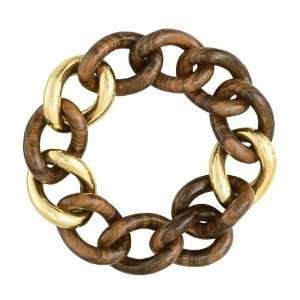   Collection Carved Wood & 18k Gold Curb Link Bracelet Jewelry