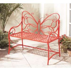  40 Whimsical Bright Red Butterfly Garden Patio Bench 