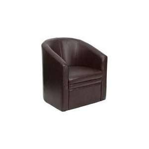  Slanted Arms Sculpted Brown Leather Barrel Back Guest 