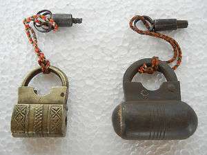 Old Lot Of 2 Iran & Brass Screw Type Pad Lock, Bullef Shape  