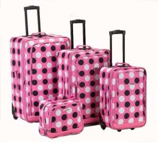   Deluxe Pink Polka Dot 4 piece Expandable Luggage Suitcase Set  