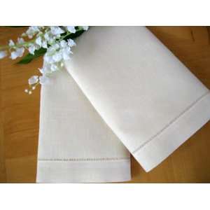  Set of 4 Ecru Linen Hand Towels with Hemstitched Edges 
