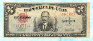 CUBA 1 Peso 1938 Silver Certificate P69d VF  