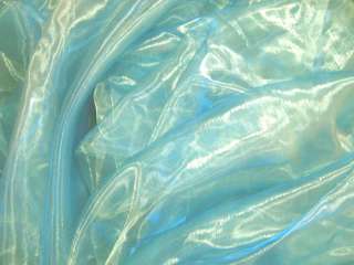 B67 Iridescent Sea Blue Crystal Organza Fabric by Meter  