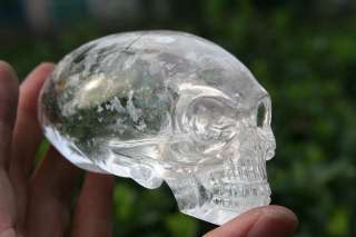 Tibetan long clear Quartz Rock Crystal Skull Carving  