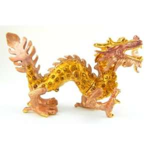  Chinese Dragon Treasured Trinket Box Faberge Style Gold 