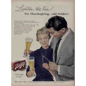 Lighten the Fun For Thanksgiving  add Schlitz  1956 