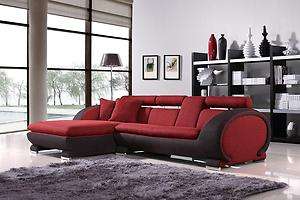 Modern Red and Black Fabric Sectional Sofa with Headrests and Cup 