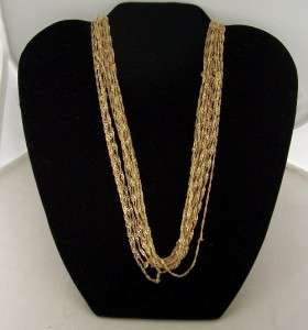 Multi Strand Fine Goldtone Twisted Chain Necklace 26, (12 Strands 