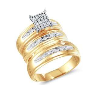 Trio Diamond Rings Bridal Set Engagement Wedding Yellow Gold .1/3 ctw 