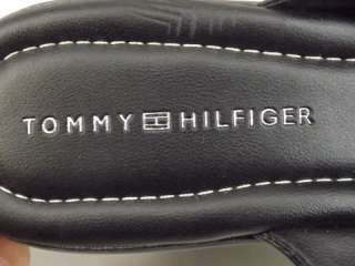 Womens shoes black leather Tommy Hilfiger 7.5 M wedge sandal slide 