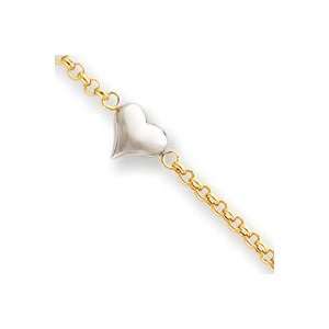  14k Two Tone With Puffed Hearts Anklet   10 Inch   Spring 