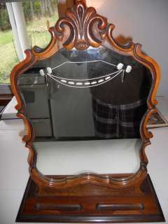   ANTIQUE DRESSING TABLE MIRROR ETCHED GLASS AND CARVED WOOD FRAME