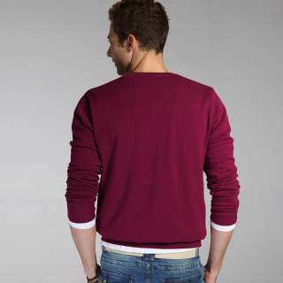 Mens sweater 100% Cotton V Neck Men Causul Wool Sweater Red S M L XL 