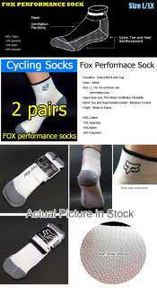 Nwt FOX RACING Cycling Bike Performance Sock White L XL  