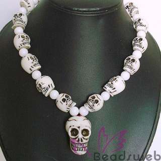 New Tibetan Bone Carved 33P Skull Prayer Beads Necklace  