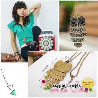1pcs Vintage Bronze Plated Owl Necklace Chain N10 FREE SHIP  