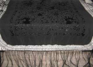   VICTORIAN SILK EMBROIDERED Roses PIANO MOURNING DRESS SHAWL  