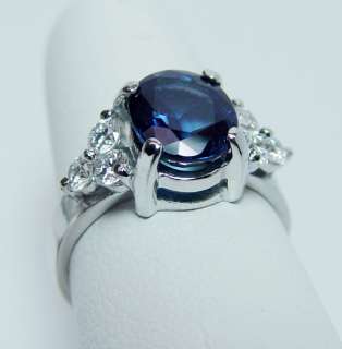 Killer Large 3.1ct Sapphire Colorless Diamond Ring 18K White Gold 