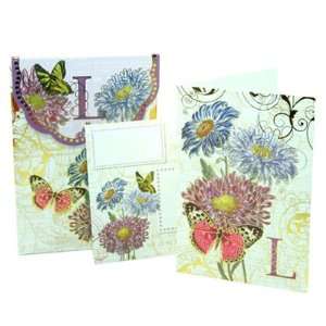  Punch Studio Floral Monogram Pouch Note Cards  #56976L 
