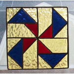    Small Stained Glass Quilt Block Suncatcher 