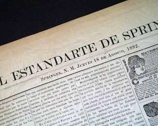  SPRINGER NM New Mexico Territory BILINGUAL Spanish 1892 Old Newspaper