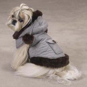 East Side Quilted Jacket Pom Hooded Dog Coat XXS Gray  