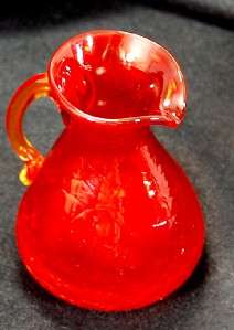 Vintage Blown Amberina Crackle Glass Mini Pitcher MINT  