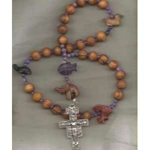 Anglican Rosary, Olivewood & Hand Carved Animals, St. Francis Cross