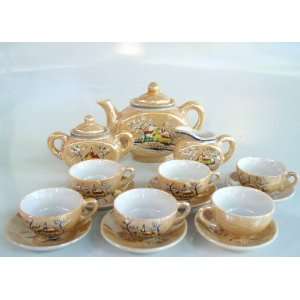  17 Pc Miniature Tea Set Occupied Japan Gold Lustre 