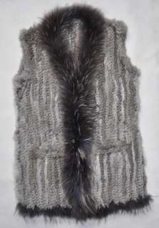 women New Real Rabbit RACCOON fur long Coat vest Jacket waistcoat 
