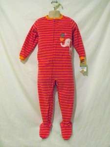 Carters Girls Pink Striped Super Comfy Fleece Feet Footed Pajamas 