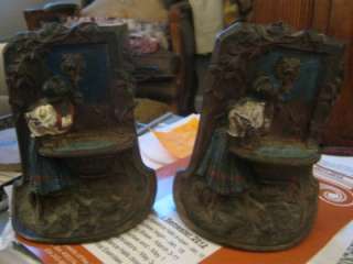   VICTORIAN CAST IRON HUBLEY ? BOOK ENDS SPANISH GIRL FOUNTAIN  