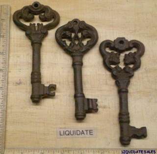 set of 3 cast iron Ornate KEYS 5 1/2x2 old world Decor  