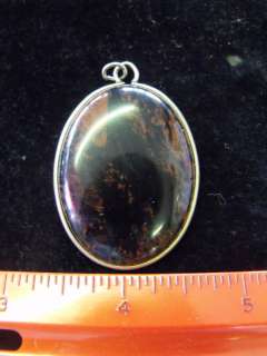   VINTAGE USED STERLING SILVER 925 RED PICTURE AGATE PENDANT CHARM SLIDE