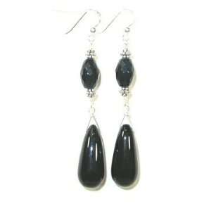    Large Onyx and Sterling Silver Drop Earrings