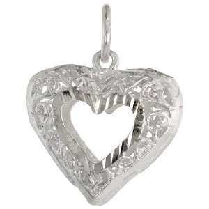 925 Sterling Silver 11/16 in. (18mm) Tall Small Filigree Cut out Heart 