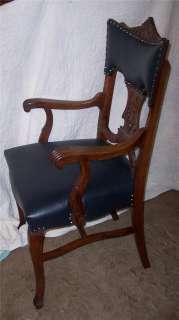 Quartersawn Oak Carved Armchair Desk Chair black leather  
