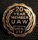 Vintage UAW United Auto Workers 20 YEAR MEMBER Local 212 Screwnut Pin 