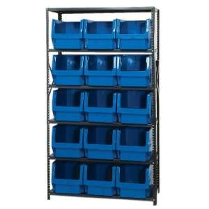 Storage Bin Unit MAGNUM 18 x 42 x 75 6 Shelves 15 QMS533 Bins BLACK