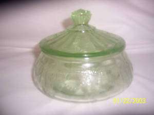 CAMEO/BALLERINA GREEN DEPRESSION CANDY DISH WITH LID  