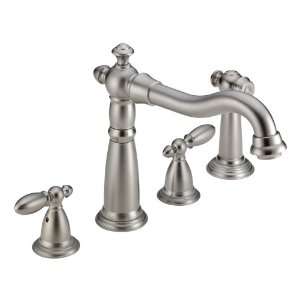   Stainless Victorian Double Handle Kitchen Faucet with Metal Lever Hand